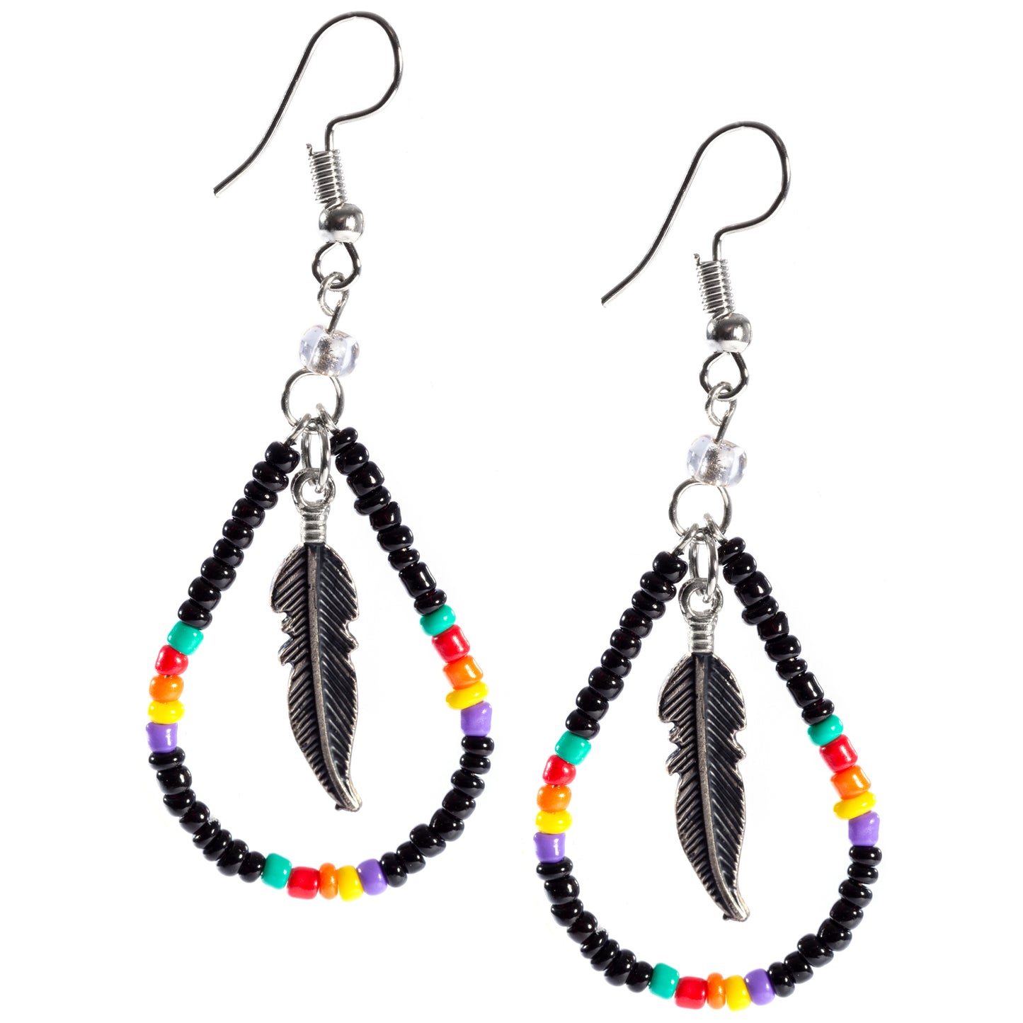 Beaded Feather Teardrop Earrings