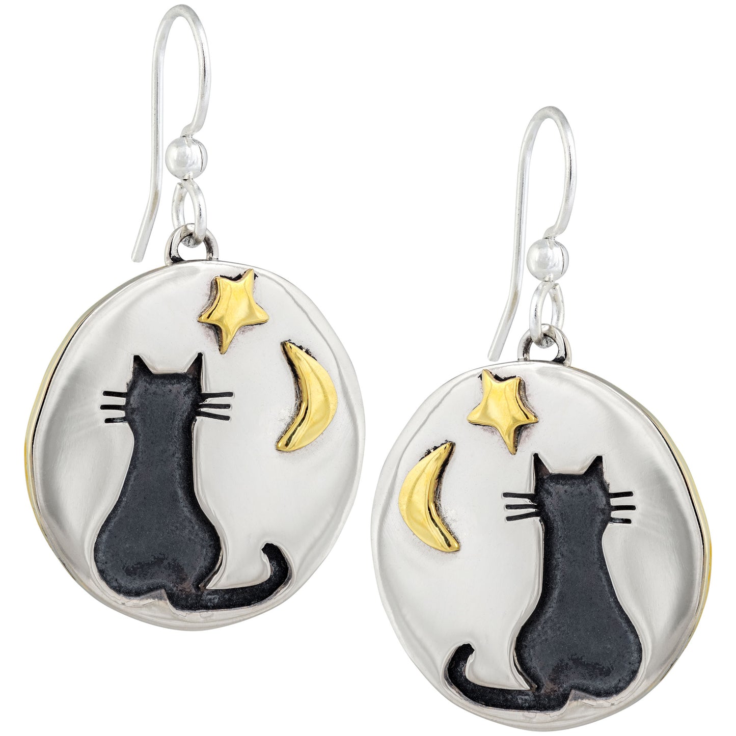 Moonlight Kitty Cat Mixed Metal Earrings