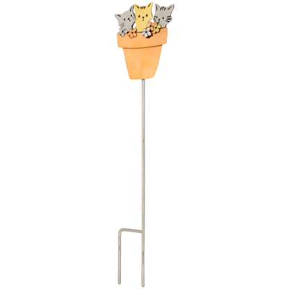 Cats in a Pot Mixed Metal Plant Stake