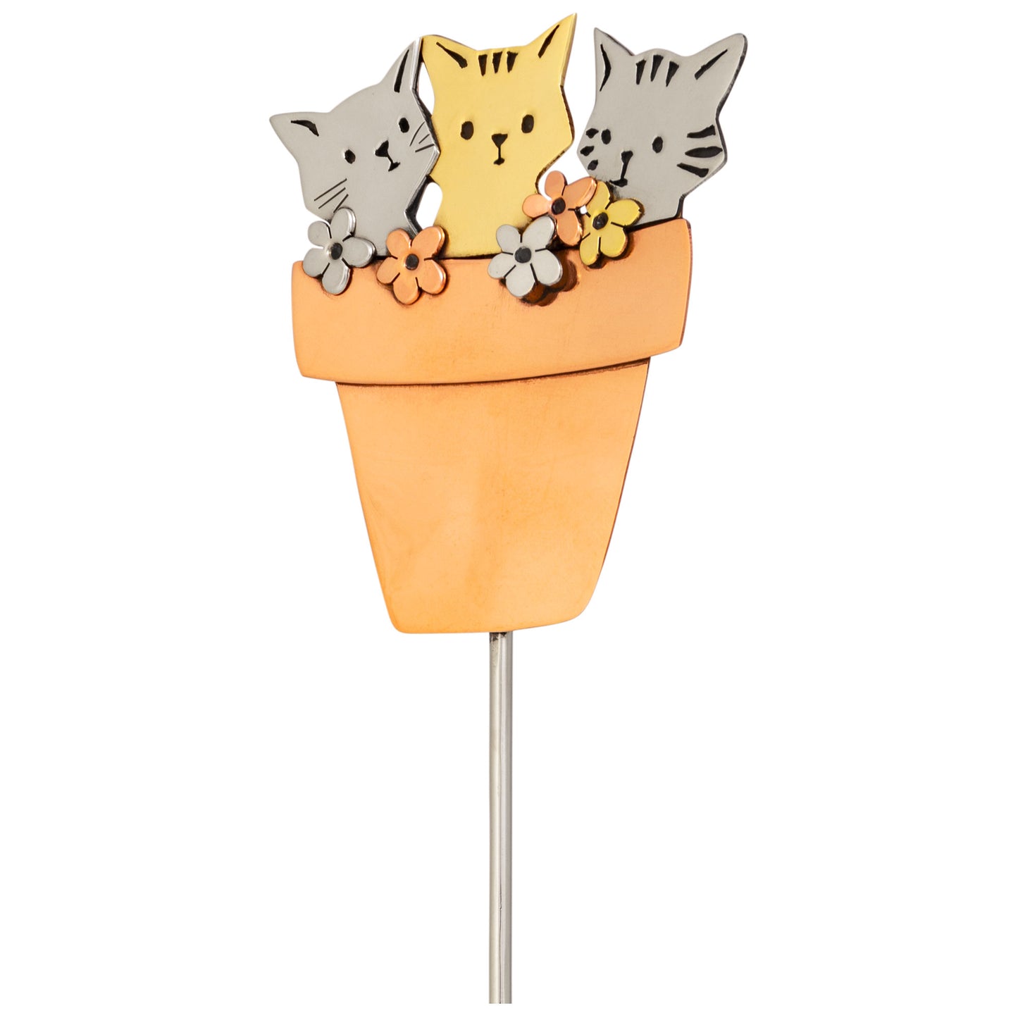 Cats in a Pot Mixed Metal Plant Stake