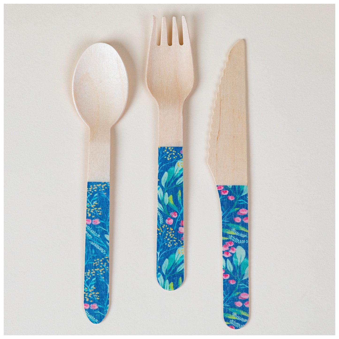 Floral Wood Cutlery Set