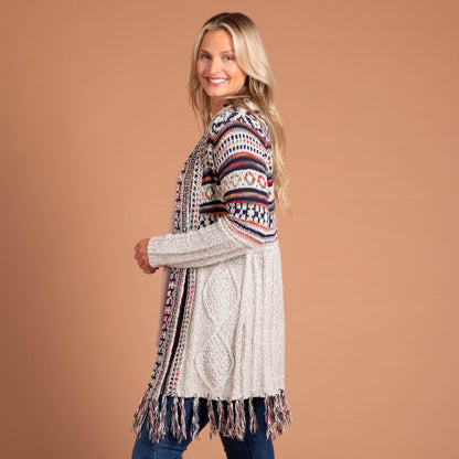 Upper Striped Duster Cardigan with Fringe