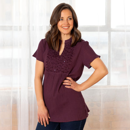 Hand-Beaded Short Sleeve Tuxedo Tunic