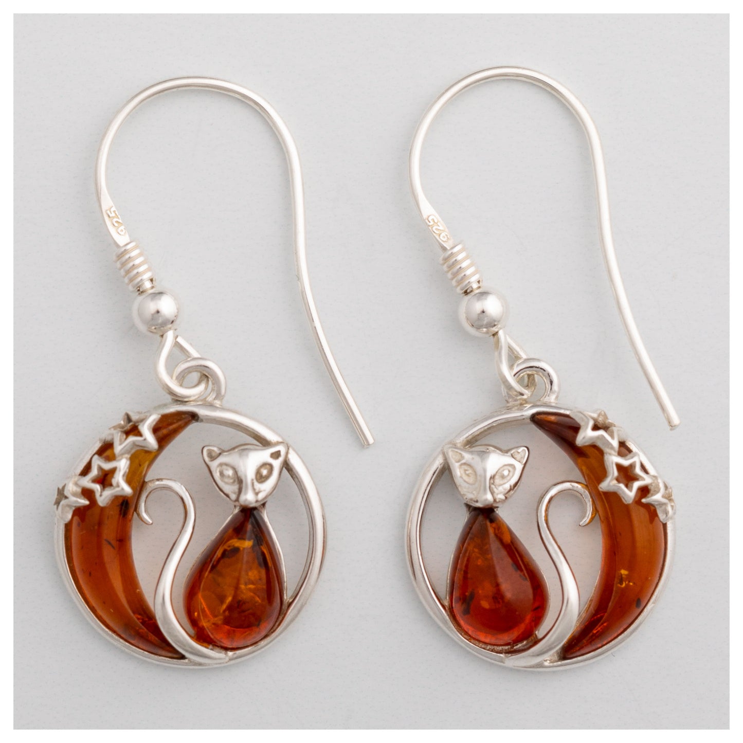 Moonlight Cat Sterling & Amber Earrings