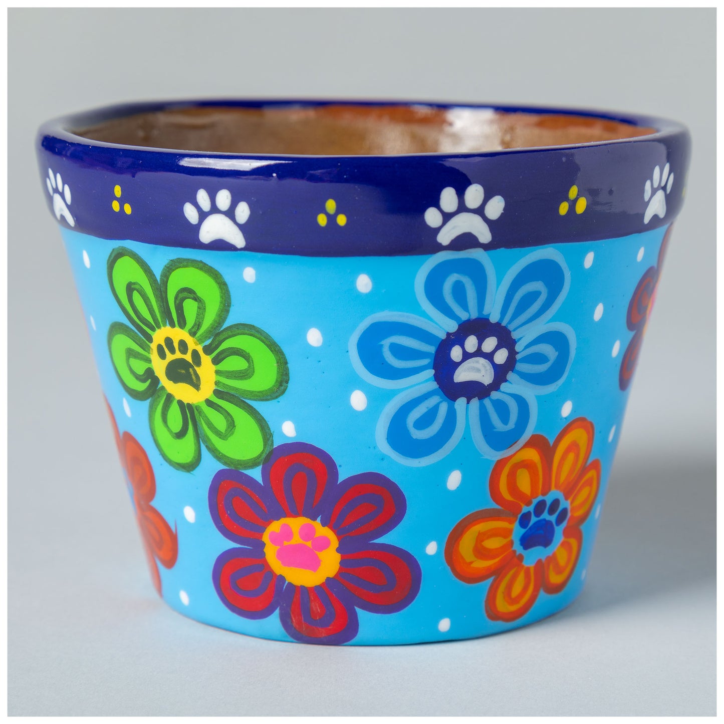 Hand Painted Paws & Flowers Ceramic Small Planter