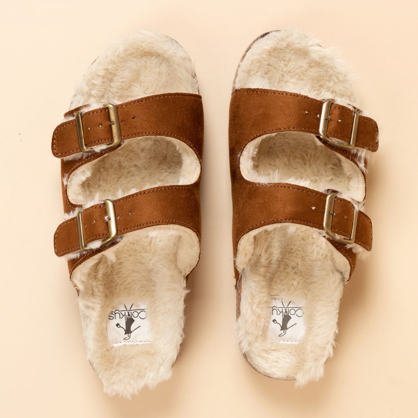 Corkys Faux Fur Double Buckle Sandals