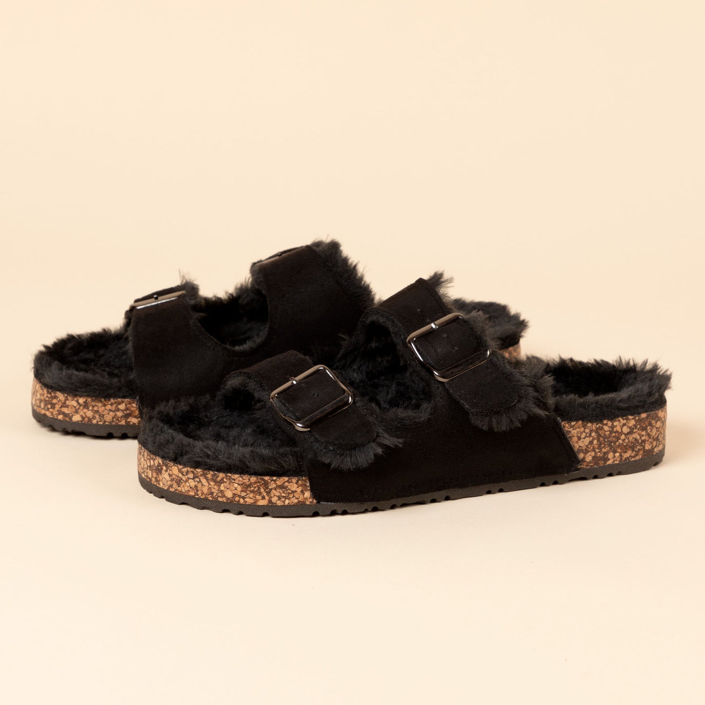 Corkys Faux Fur Double Buckle Sandals