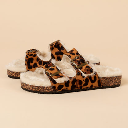 Corkys Faux Fur Double Buckle Sandals