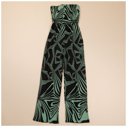 Geo Print Tie Back Strapless Jumpsuit