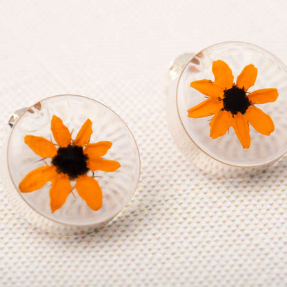 Real Sunflower & Sterling Post Earrings