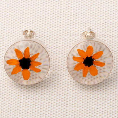 Real Sunflower & Sterling Post Earrings