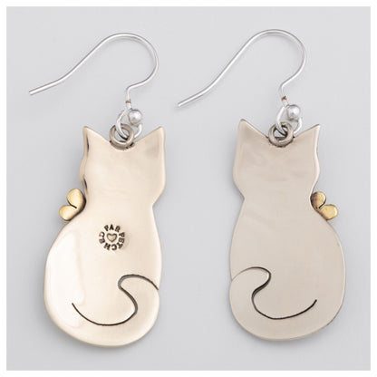 Cat & Flower Mixed Metal Earrings