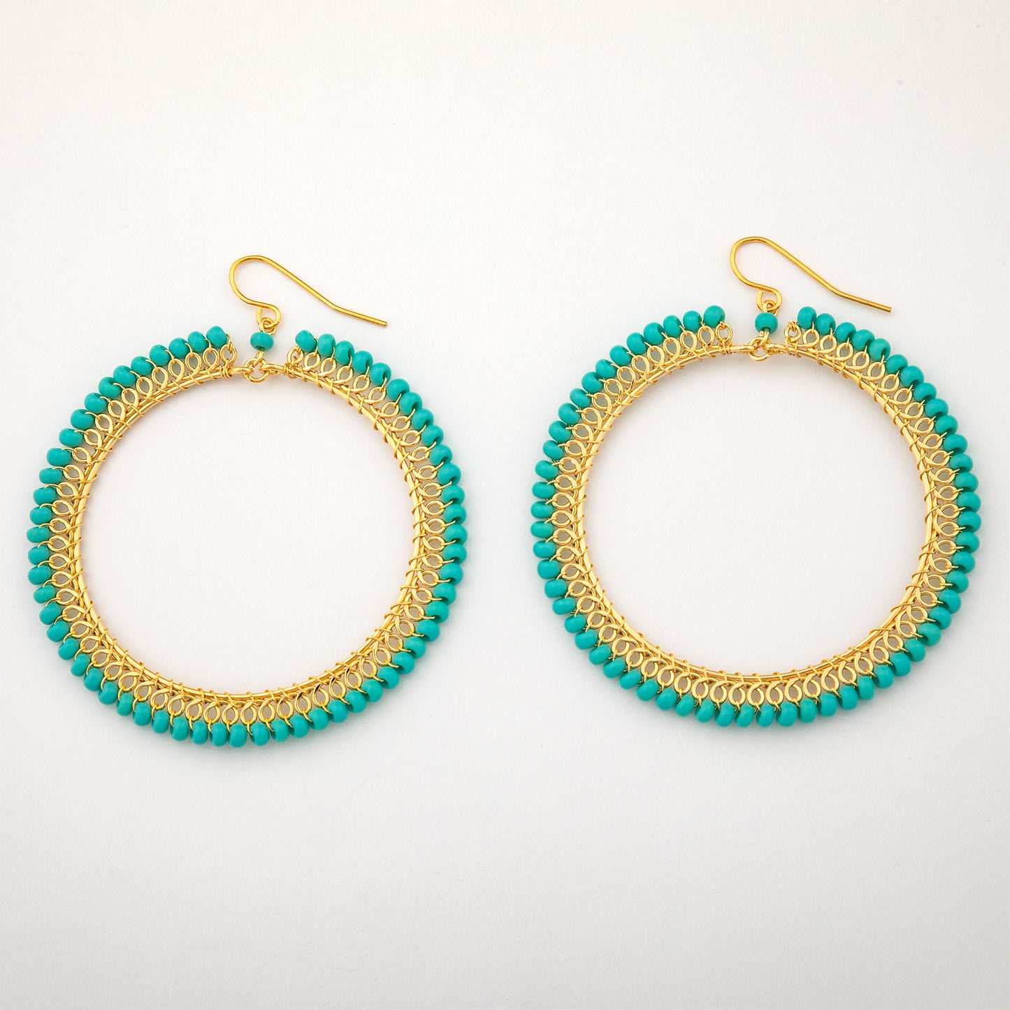 Beaded Gold-Plated Circle Earrings