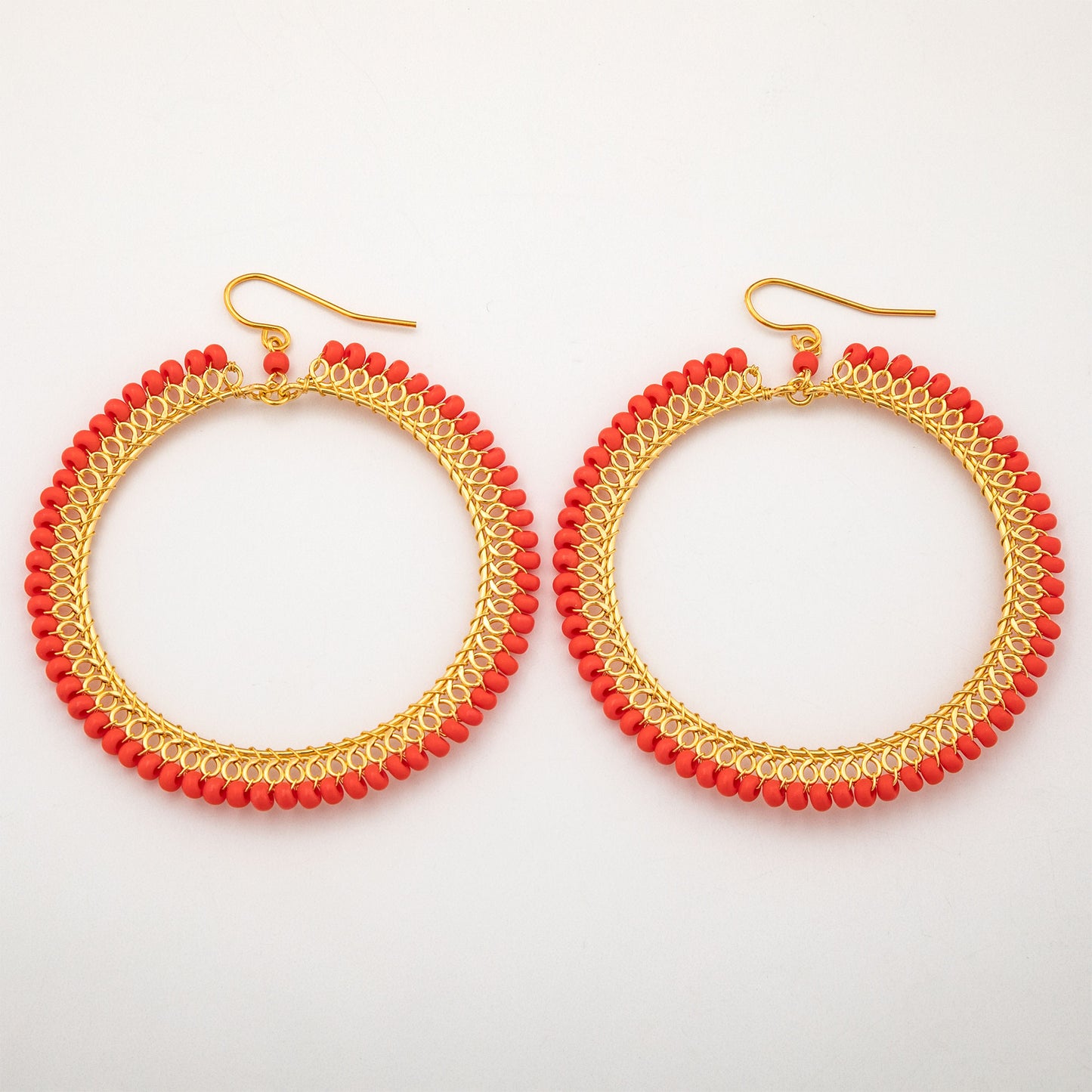 Beaded Gold-Plated Circle Earrings