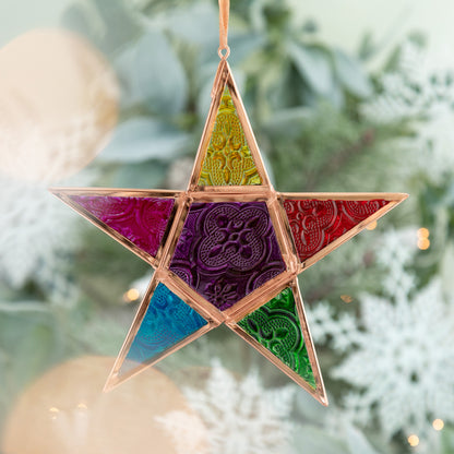 Glass Moravian Rainbow Star Ornament