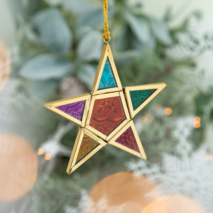 Glass Moravian Rainbow Star Ornament