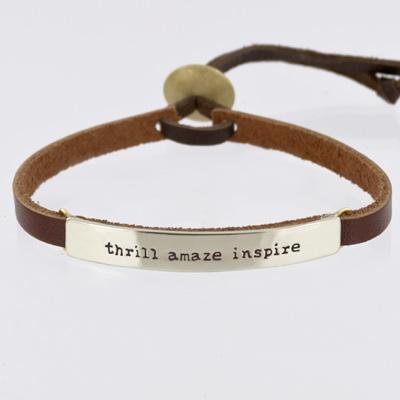 Thrill Amaze Inspire Silver Bracelet On Sienna Leather