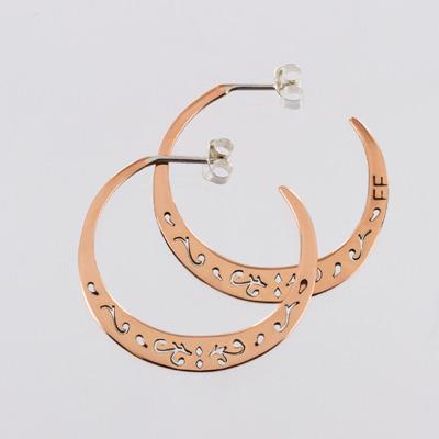 Medium w/Cutout Swirls Sterling & Copper Post Hoop Earring