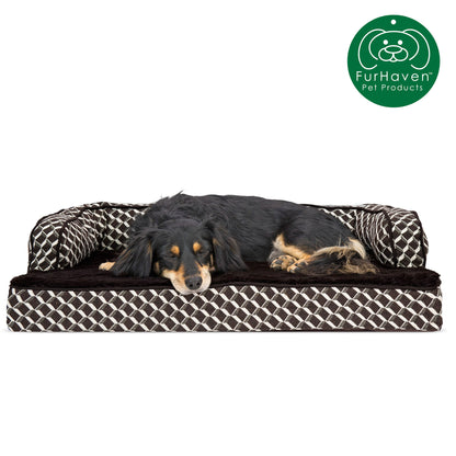 Plush & Patterned Comfy Couch Sofa-Style Pet Bed