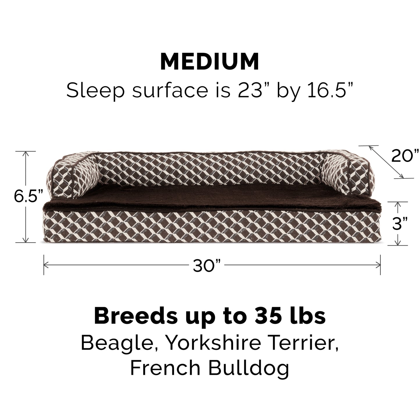 Plush & Patterned Comfy Couch Sofa-Style Pet Bed