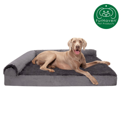 Memory Foam Plush & Velvet L-Shaped Lounge Sofa Pet Bed