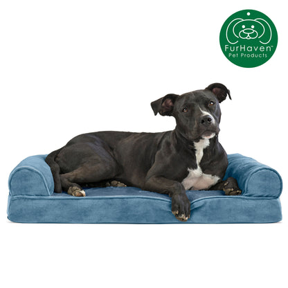 Memory Foam Faux Fur & Velvet Couch Sofa-Style Pet Bed