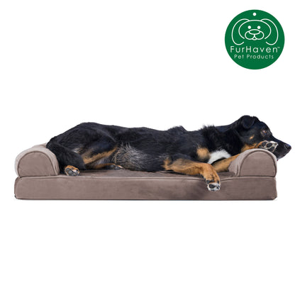 Memory Foam Faux Fur & Velvet Couch Sofa-Style Pet Bed