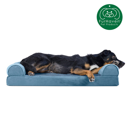 Memory Foam Faux Fur & Velvet Couch Sofa-Style Pet Bed