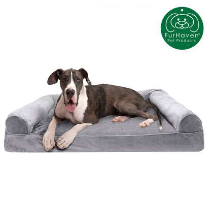 Memory Foam Faux Fur & Velvet Couch Sofa-Style Pet Bed