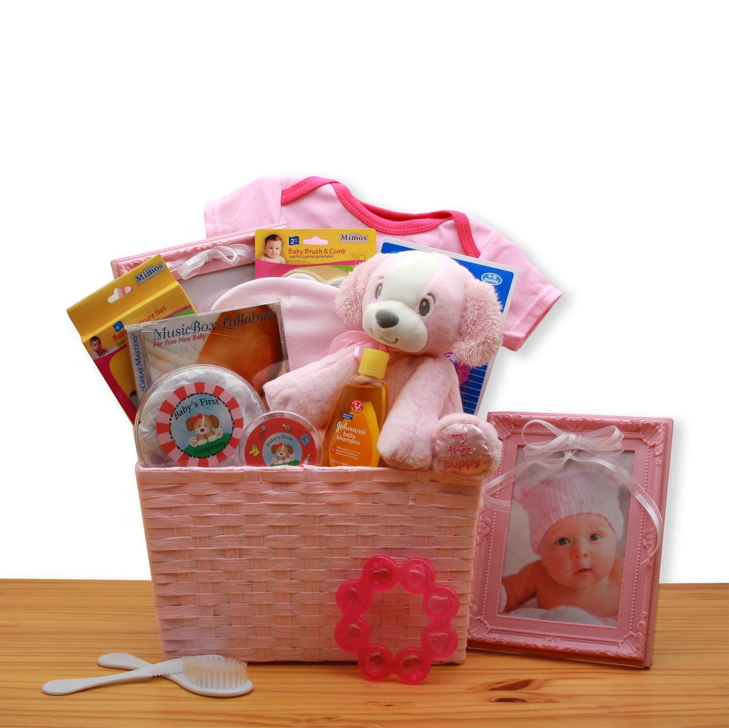 Puppy Love New Baby Gift Basket - Pink