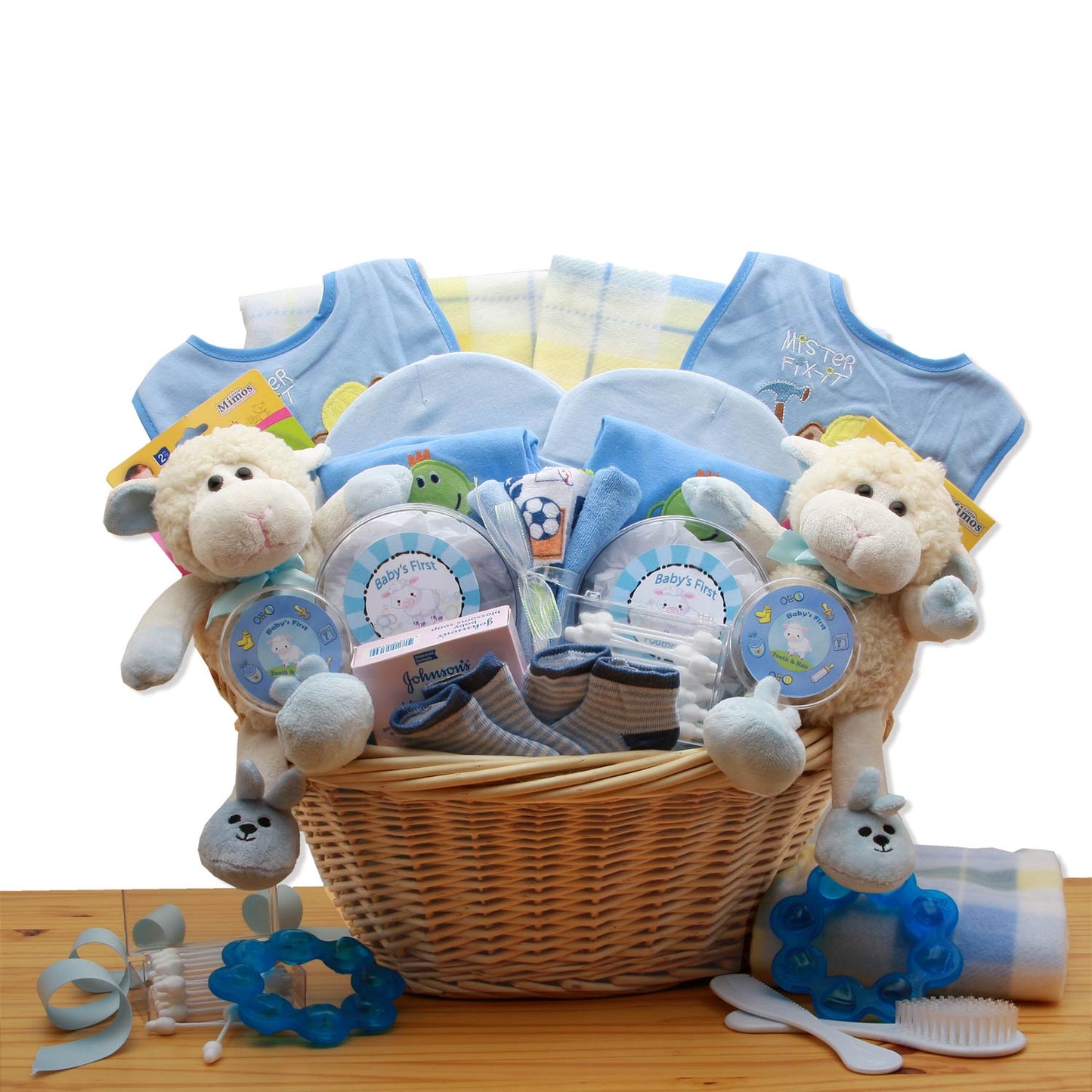 Double Delight  Twins New Baby Gift Basket - Blue