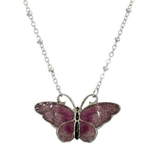 1928 Jewelry&reg; Silver-Tone Purple And Black Enamel Butterfly Necklace 16”Adj.