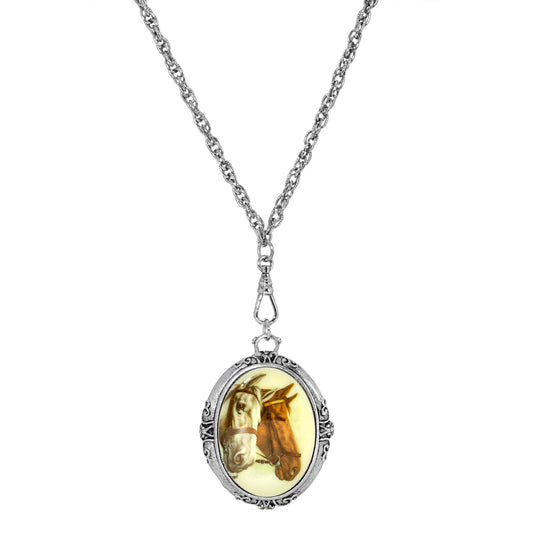 1928 Jewelry&reg; Silver Tone Oval Horse Head Stone Necklace 30 Inch