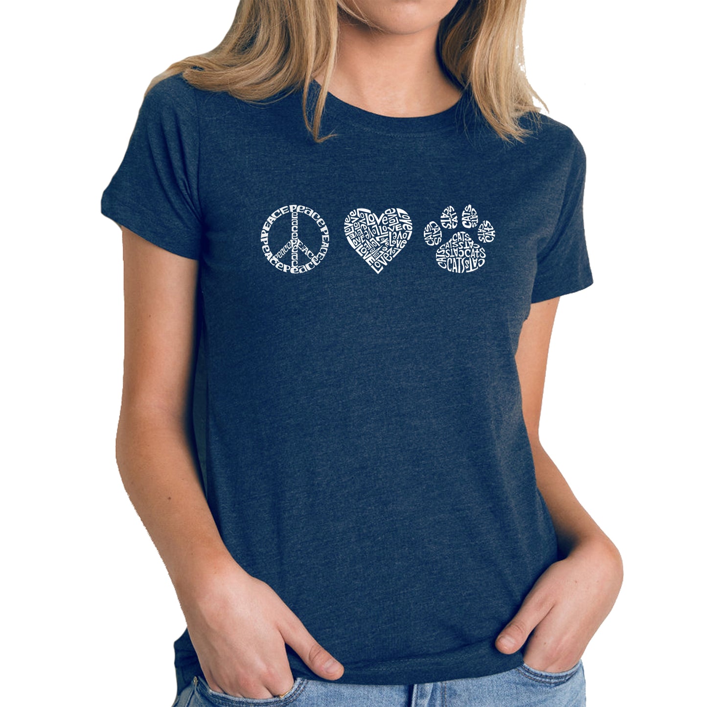 Peace Love Cats  - Women's Premium Blend Word Art T-Shirt