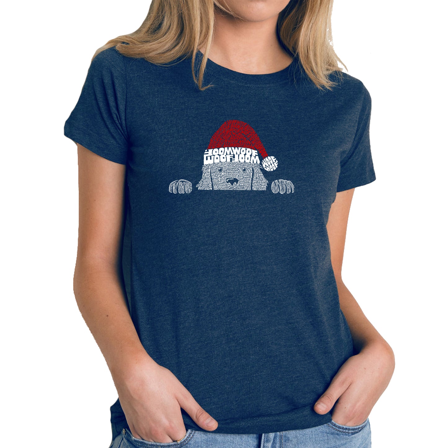 Christmas Peeking Dog - Women's Premium Blend Word Art T-Shirt