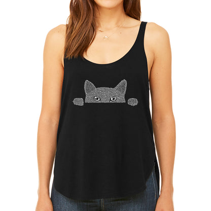 Peeking Cat  - Women's Premium Word Art Flowy Tank Top