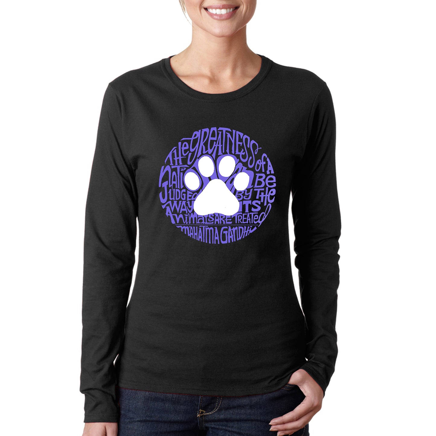 Gandhi's Quote on Animal Treatment  - Women's Word Art Long Sleeve T-Shirt