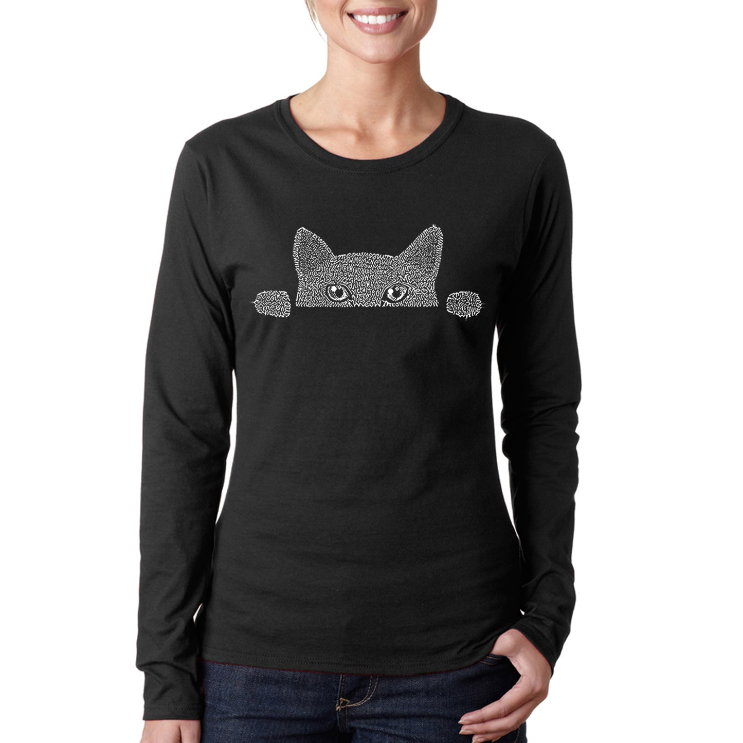 Peeking Cat  - Women's Word Art Long Sleeve T-Shirt