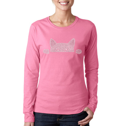 Peeking Cat  - Women's Word Art Long Sleeve T-Shirt