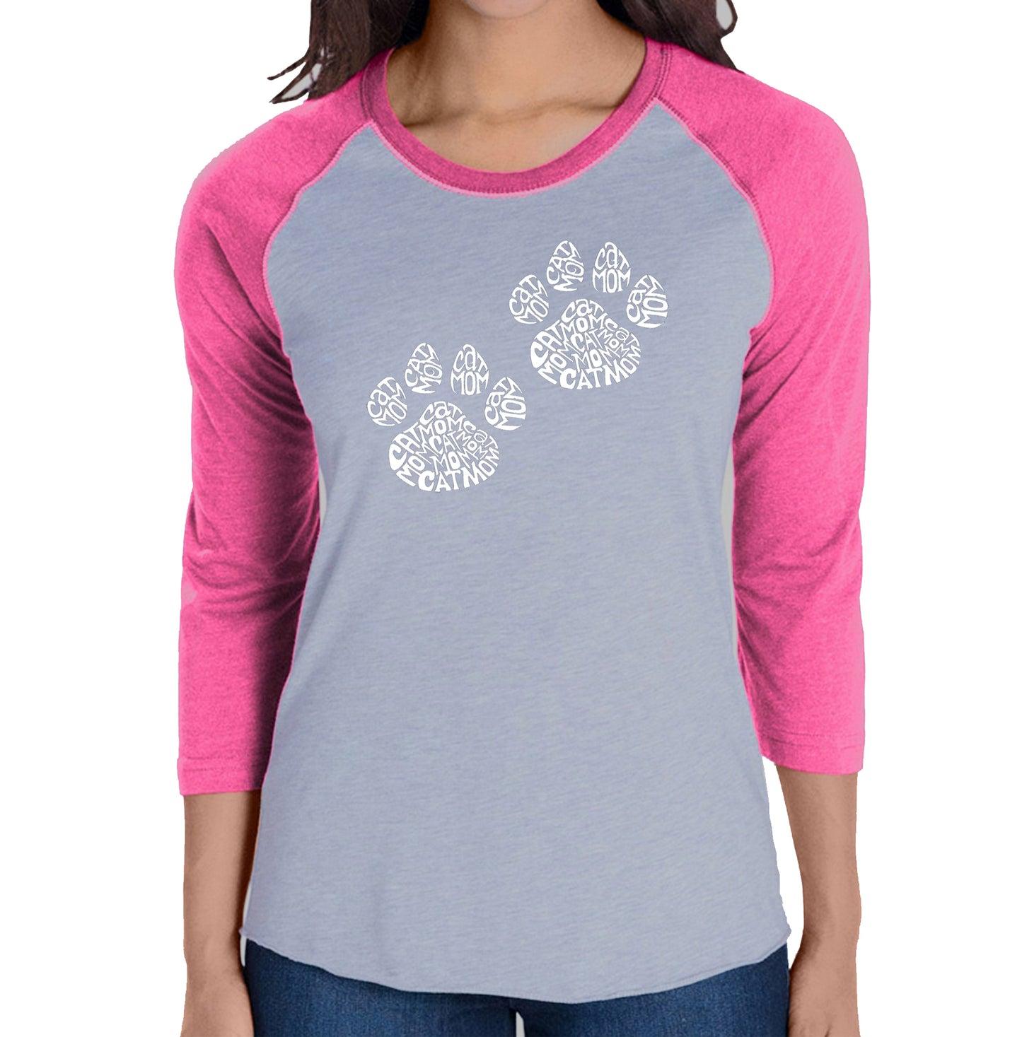 Cat Mom  - Women's Raglan Baseball Word Art T-Shirt