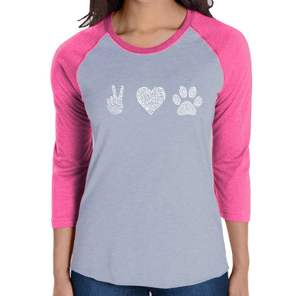 Peace Love Dogs  - Women's Raglan Word Art T-Shirt