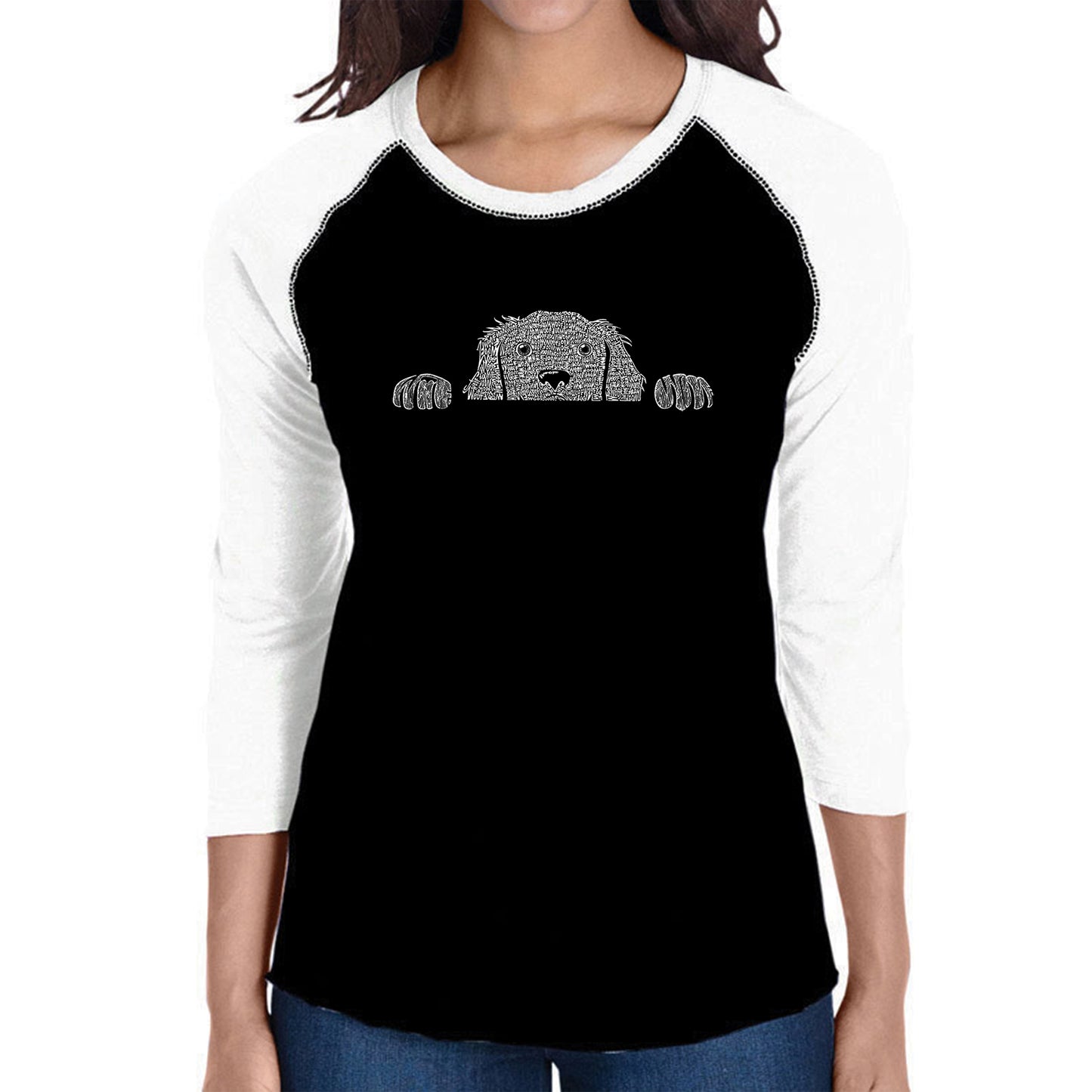 Peeking Dog  - Women's Raglan Word Art T-Shirt