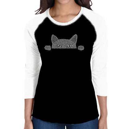 Peeking Cat  - Women's Raglan Baseball Word Art T-Shirt