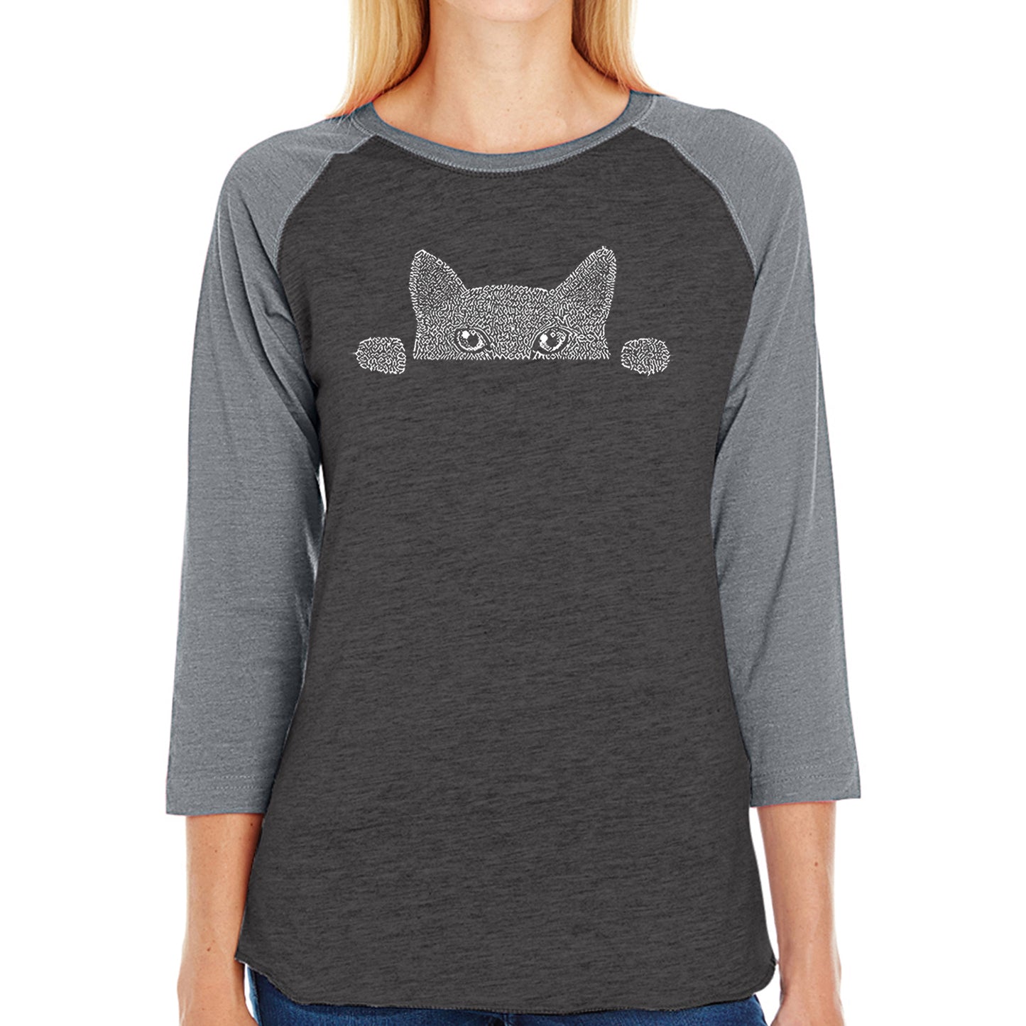 Peeking Cat  - Women's Raglan Baseball Word Art T-Shirt