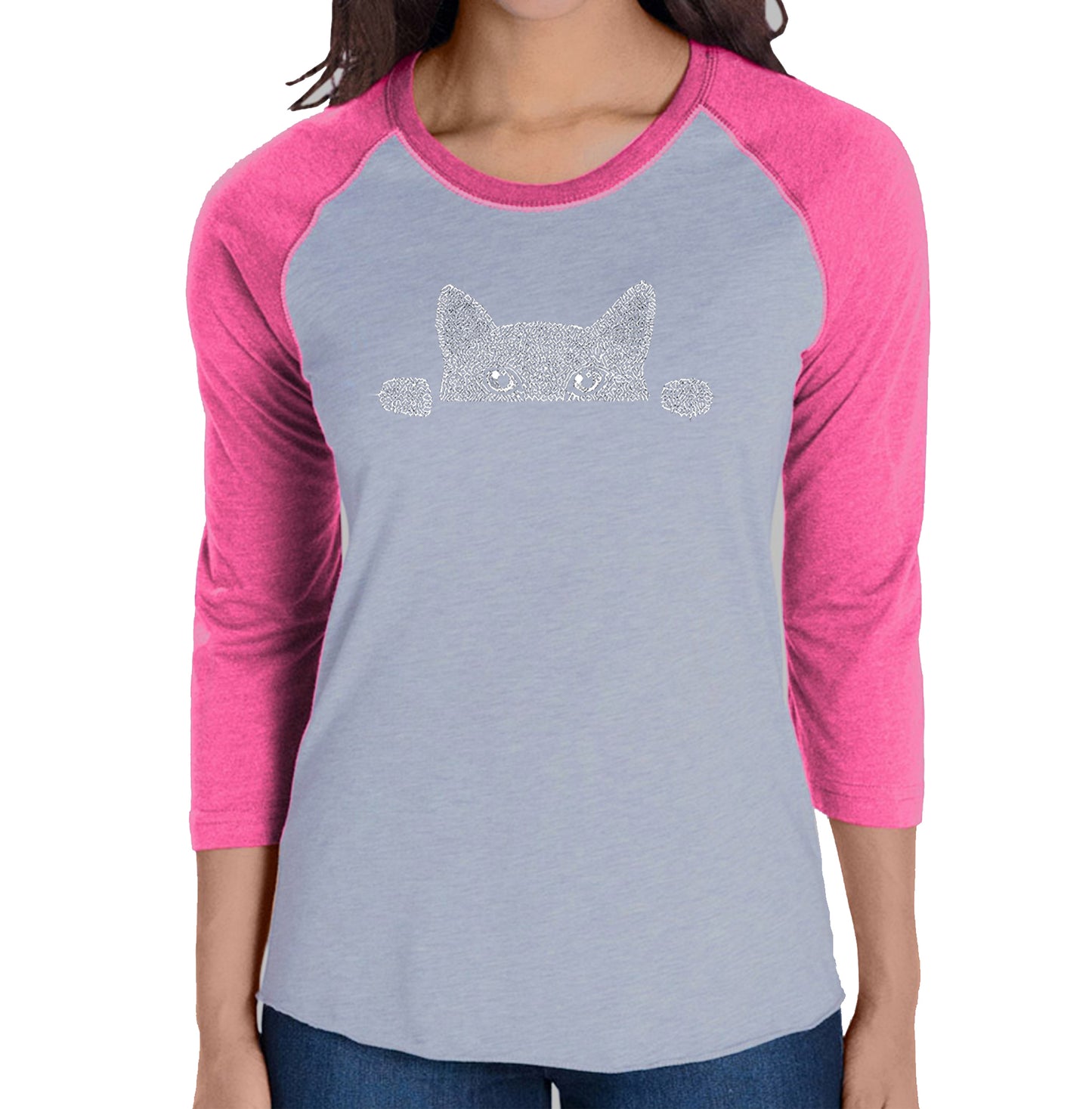 Peeking Cat  - Women's Raglan Baseball Word Art T-Shirt