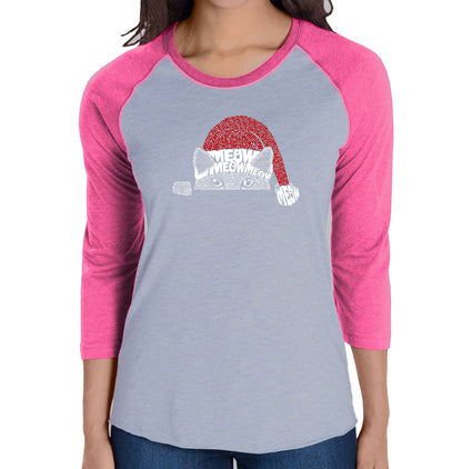 Christmas Peeking Cat - Women's Raglan Word Art T-Shirt