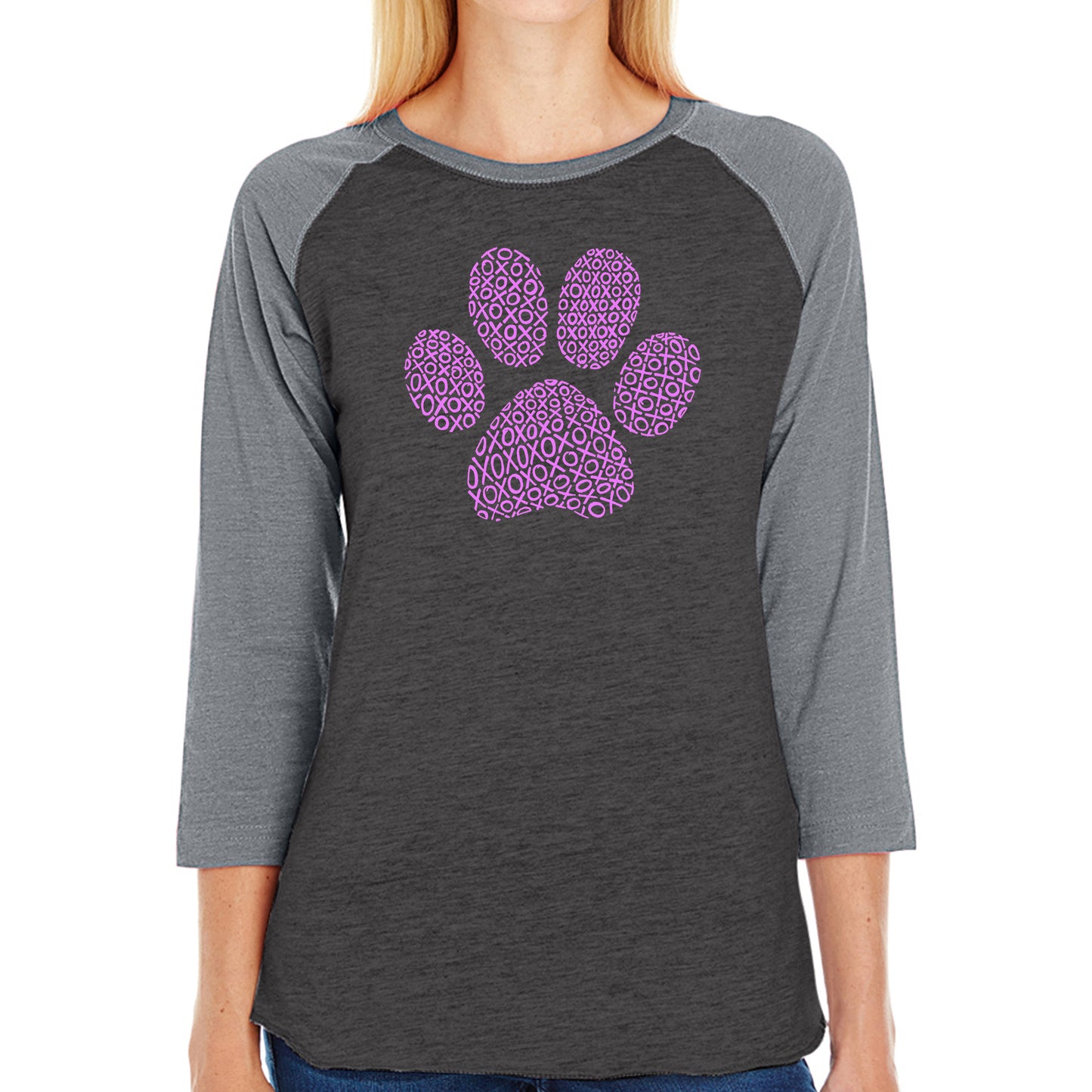 XOXO Dog Paw  - Women's Raglan Word Art T-Shirt