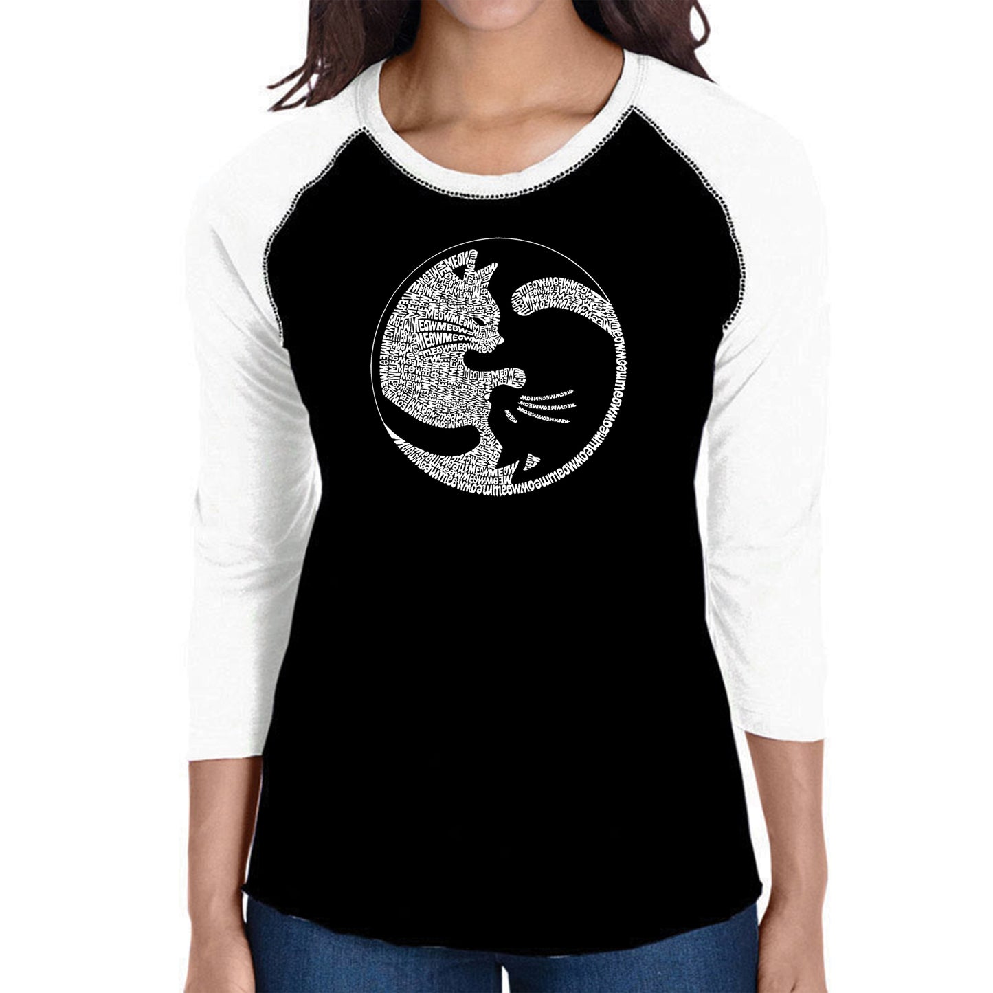 Yin Yang Cat  - Women's Raglan Word Art T-Shirt