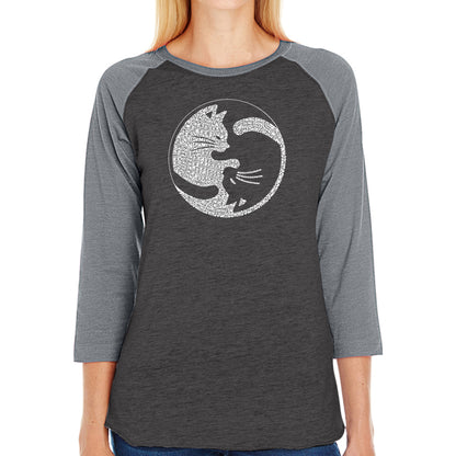 Yin Yang Cat  - Women's Raglan Word Art T-Shirt