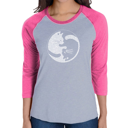 Yin Yang Cat  - Women's Raglan Word Art T-Shirt